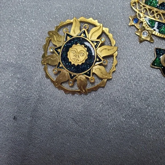 Vtg Newpro Celestial Brooch Full Set Gold Tone Sun Moon Planet Glitter Enamel - Picture 5 of 9